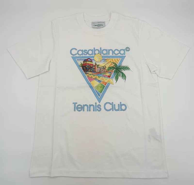 Men's thermal t - shirts with a high - neck design for cold weatherCasablanca White Afro Cubism Tennis Club Printed T-Shirt Men's thermal t - shirts with a high - neck design for cold weatherCasablanca White Afro Cubism Tennis Club Printed T-Shirt