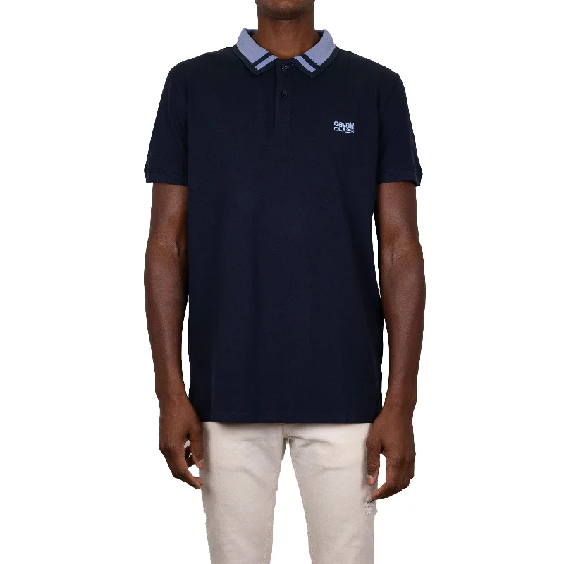 Men's ribbed t - shirts with a textured finish for added styleCavalli Class Mens Blue Polo Men's ribbed t - shirts with a textured finish for added styleCavalli Class Mens Blue Polo