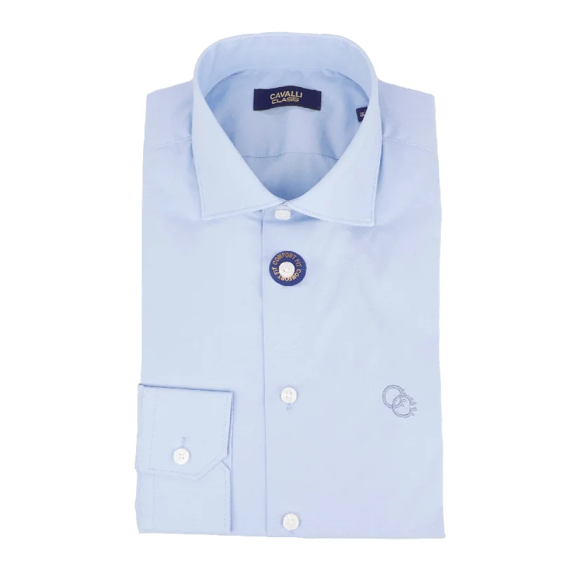 Men's polo t - shirts with a contrast collar for a preppy lookCavalli Class Mens Light Blue Slim Fit Shirt Men's polo t - shirts with a contrast collar for a preppy lookCavalli Class Mens Light Blue Slim Fit Shirt