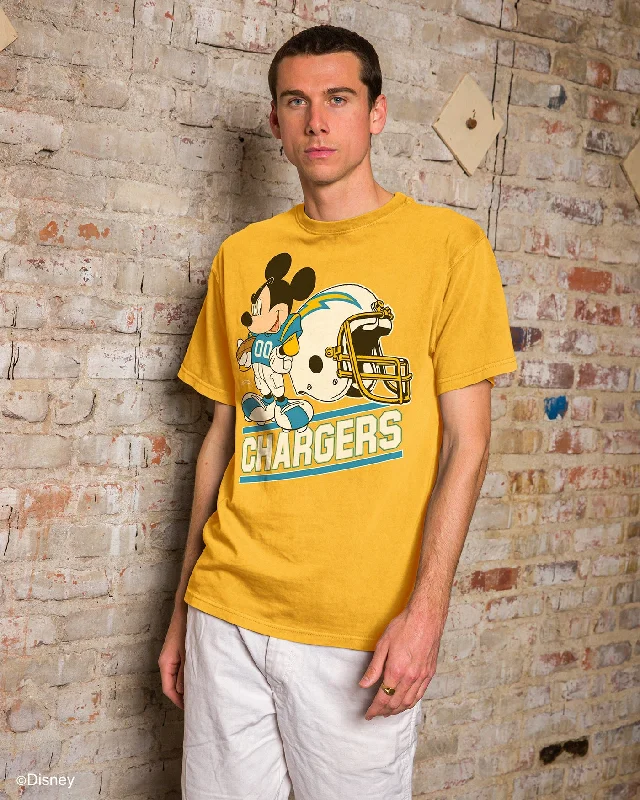 Men's button - front t - shirts with a unique artistic printChargers Disney Mickey Came to Play Fan Tee Men's button - front t - shirts with a unique artistic printChargers Disney Mickey Came to Play Fan Tee