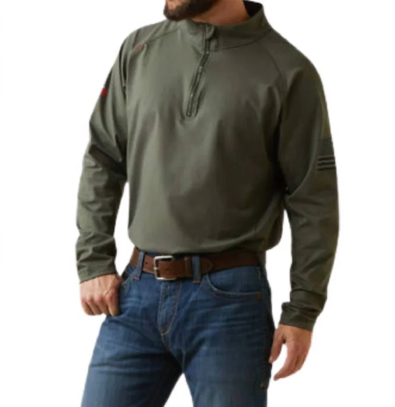 Men's mock - neck t - shirts with a modern and sleek styleCombat Stretch Patriot 1/4 Zip Work Shirt In Dark Sage Men's mock - neck t - shirts with a modern and sleek styleCombat Stretch Patriot 1/4 Zip Work Shirt In Dark Sage
