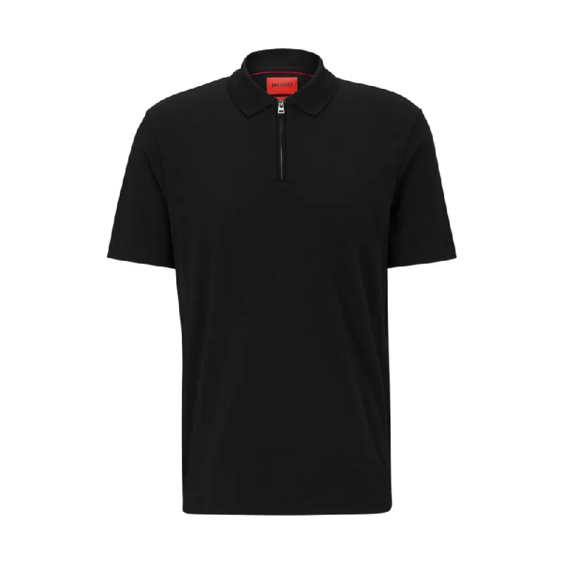Men's polo t - shirts with a contrast collar for a preppy lookCotton-blend polo shirt with zip placket