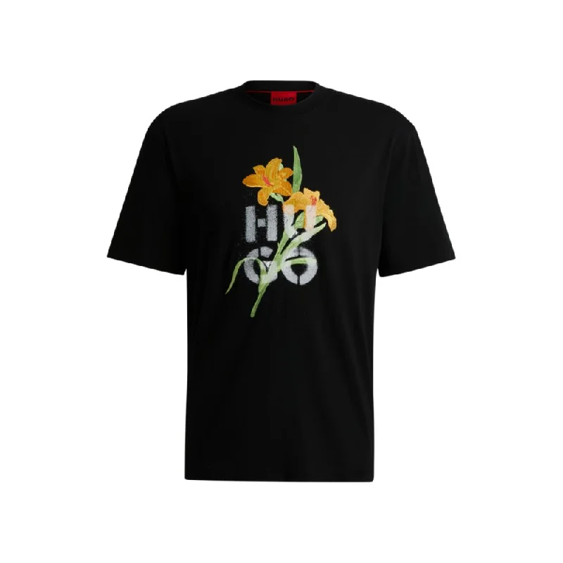 Men's short - sleeve linen t - shirts for summer beach outingsCotton-jersey relaxed-fit T-shirt with floral artwork Men's short - sleeve linen t - shirts for summer beach outingsCotton-jersey relaxed-fit T-shirt with floral artwork