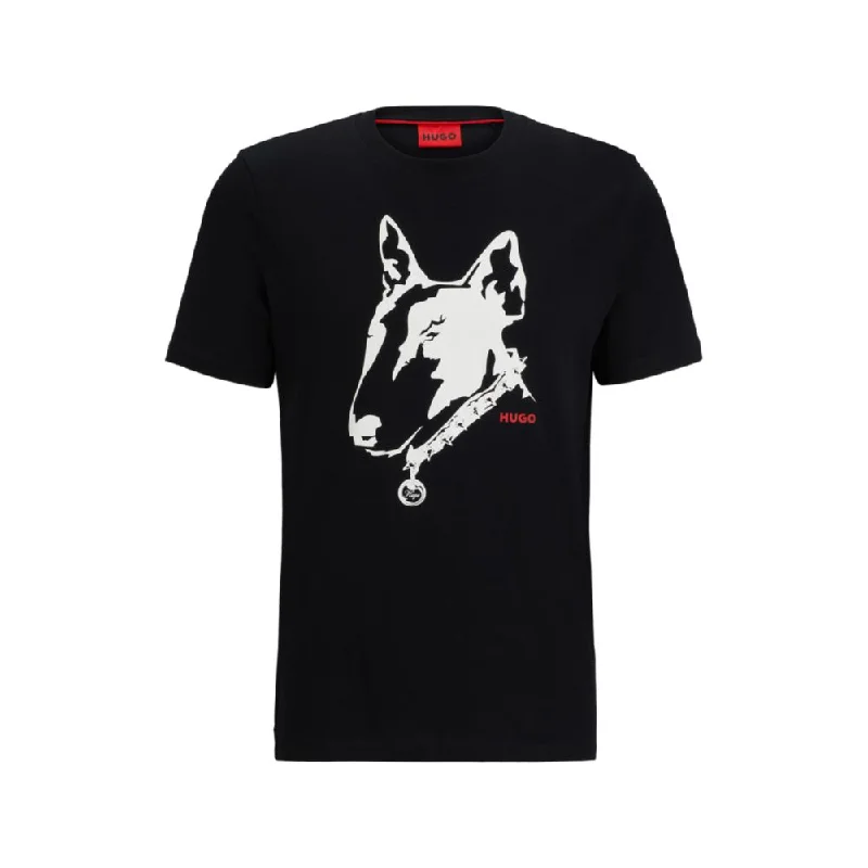 Men's short - sleeve linen t - shirts for summer beach outingsCotton-jersey T-shirt with dog artwork Men's short - sleeve linen t - shirts for summer beach outingsCotton-jersey T-shirt with dog artwork