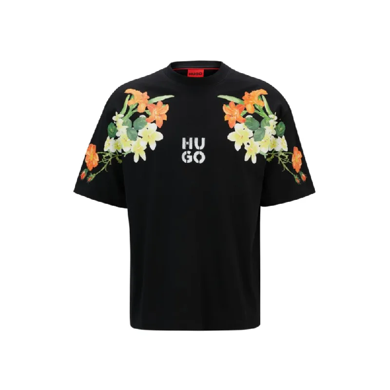 Men's distressed denim - look t - shirts with a rugged appealCotton-jersey T-shirt with floral print and stacked logo Men's distressed denim - look t - shirts with a rugged appealCotton-jersey T-shirt with floral print and stacked logo