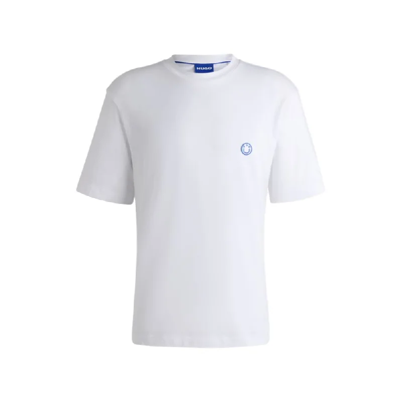Men's slim - fit graphic t - shirts with vintage rock band printsCotton-jersey T-shirt with HAPPY HUGO logo Men's slim - fit graphic t - shirts with vintage rock band printsCotton-jersey T-shirt with HAPPY HUGO logo