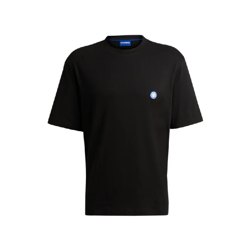 Men's thermal t - shirts with a high - neck design for cold weatherCotton-jersey T-shirt with HAPPY HUGO logo Men's thermal t - shirts with a high - neck design for cold weatherCotton-jersey T-shirt with HAPPY HUGO logo