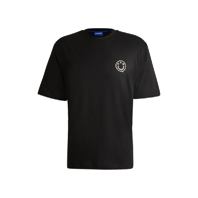 Men's ribbed t - shirts with a textured finish for added styleCotton-jersey T-shirt with Happy HUGO logos Men's ribbed t - shirts with a textured finish for added styleCotton-jersey T-shirt with Happy HUGO logos