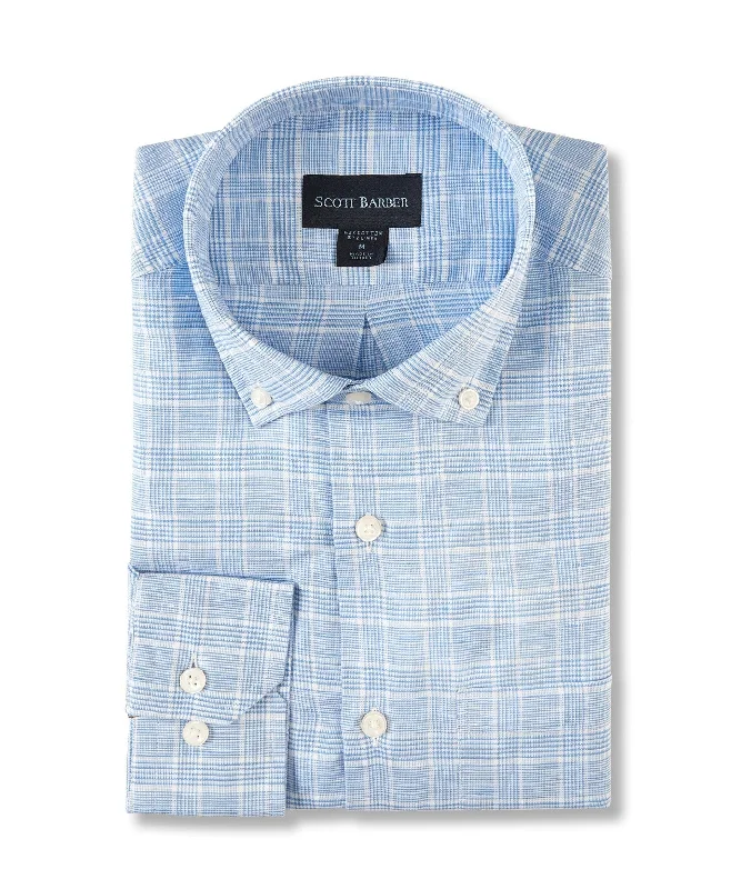 Men's mock - neck t - shirts with a modern and sleek styleCotton/Linen Glen Plaid, Blue Men's mock - neck t - shirts with a modern and sleek styleCotton/Linen Glen Plaid, Blue