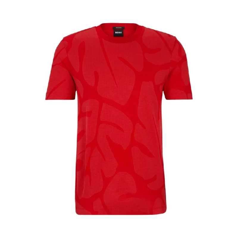 Men's moisture - wicking athletic t - shirts for intense workoutsCotton T-shirt with two-tone monstera-leaf pattern Men's moisture - wicking athletic t - shirts for intense workoutsCotton T-shirt with two-tone monstera-leaf pattern