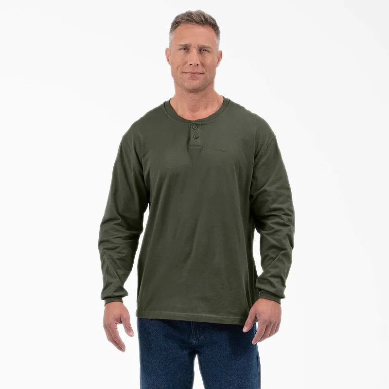 Men's button - front t - shirts with a unique artistic printDickies Long Sleeve Henley T-Shirt Men's button - front t - shirts with a unique artistic printDickies Long Sleeve Henley T-Shirt