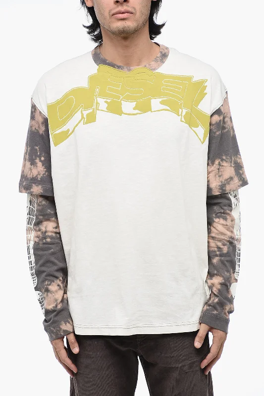 Men's long - sleeve henley t - shirts with button - down placketsDiesel Double Layer T-WESHER T-Shirt with Tie-Dye Effect Men's long - sleeve henley t - shirts with button - down placketsDiesel Double Layer T-WESHER T-Shirt with Tie-Dye Effect