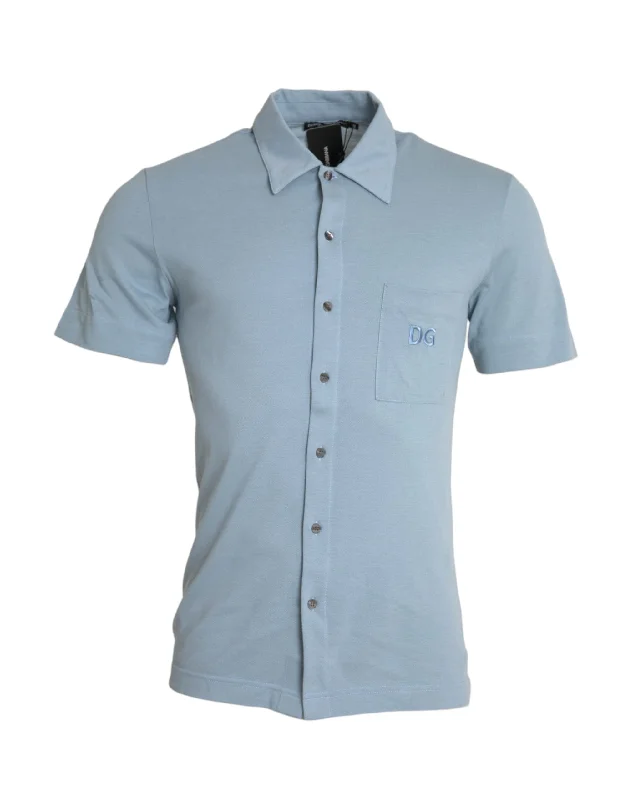 Men's smart - casual checkered t - shirts for semi - formal occasionsDolce & Gabbana blue Logo Cotton Colla Polo Men's T-shirt Men's smart - casual checkered t - shirts for semi - formal occasionsDolce & Gabbana blue Logo Cotton Colla Polo Men's T-shirt