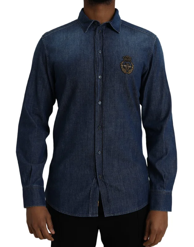 Men's thermal t - shirts with a high - neck design for cold weatherDolce & Gabbana Crown Bee Cotton Men's Shirt Men's thermal t - shirts with a high - neck design for cold weatherDolce & Gabbana Crown Bee Cotton Men's Shirt