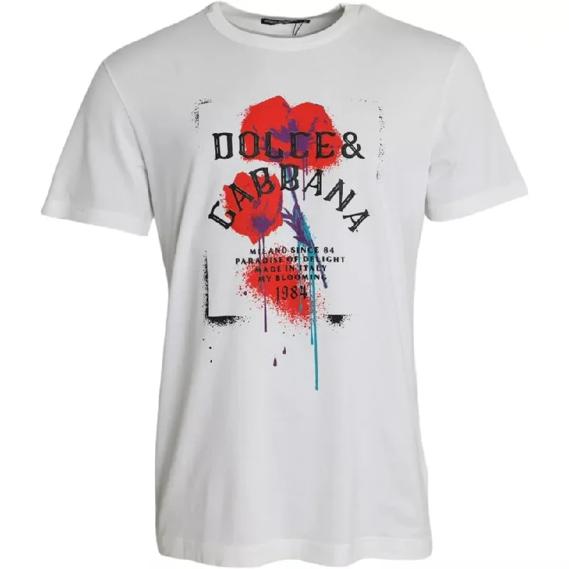 Men's distressed denim - look t - shirts with a rugged appealDolce & Gabbana Logo Floral Cotton Crew Neck Men's T-shirt (Pre-Owned) Men's distressed denim - look t - shirts with a rugged appealDolce & Gabbana Logo Floral Cotton Crew Neck Men's T-shirt (Pre-Owned)