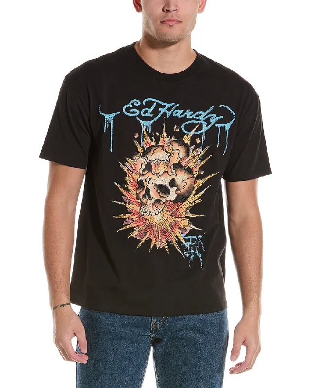 Men's slim - fit graphic t - shirts with vintage rock band printsEd Hardy Limited Edition Fire Skull T-Shirt Men's slim - fit graphic t - shirts with vintage rock band printsEd Hardy Limited Edition Fire Skull T-Shirt
