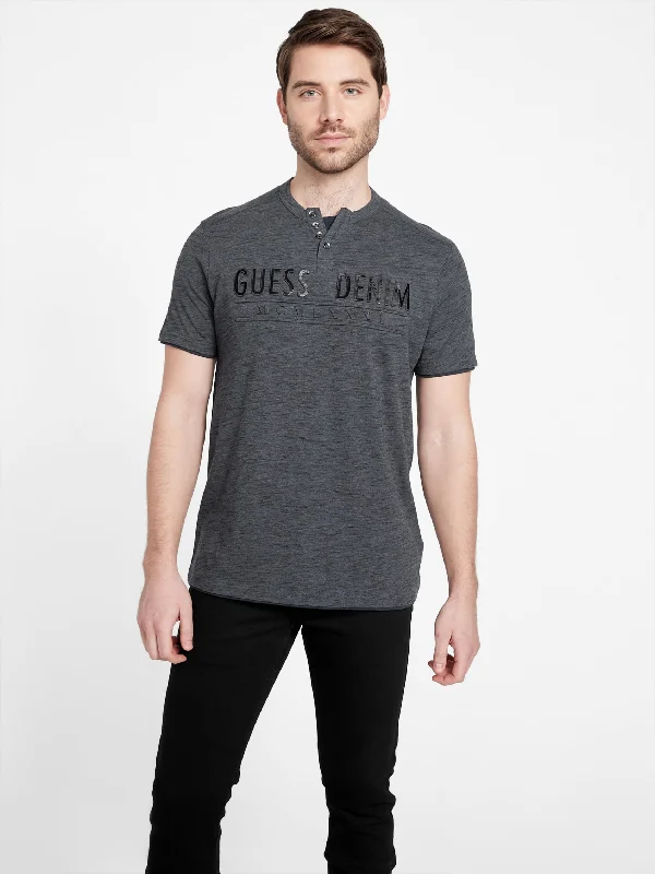 Men's button - front t - shirts with a unique artistic printEdgar Marled Henley Tee