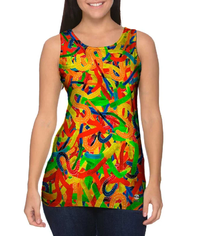 Plus Size Women's Glitter - Trimmed Tank Tops for Party NightsGummy Worm Time Jumbo