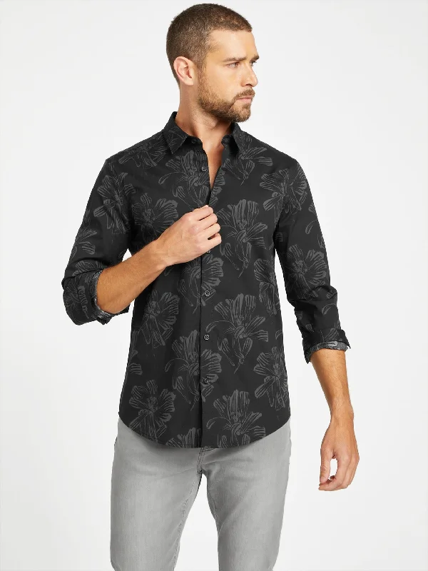 Men's thermal t - shirts with a high - neck design for cold weatherHanez Long-Sleeve Floral Shirt Men's thermal t - shirts with a high - neck design for cold weatherHanez Long-Sleeve Floral Shirt