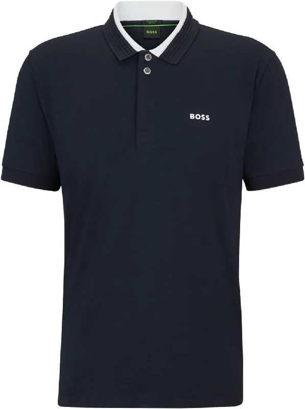 Men's long - sleeve henley t - shirts with button - down placketsHugo Boss Men's Paddy 1 Polo Shirt w/ White Collar, Navy Men's long - sleeve henley t - shirts with button - down placketsHugo Boss Men's Paddy 1 Polo Shirt w/ White Collar, Navy