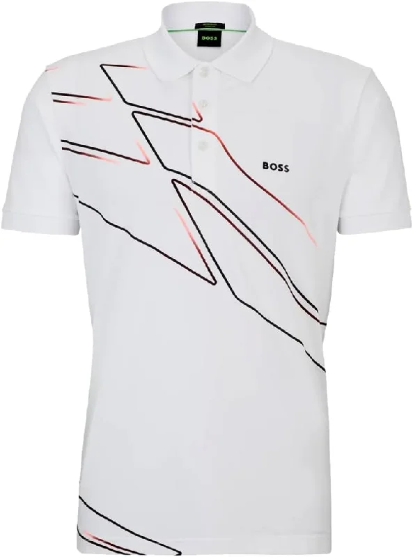 Men's smart - casual checkered t - shirts for semi - formal occasionsHugo Boss Men's Paddy 3 Short Sleeve Polo with Graphic Print, White Men's smart - casual checkered t - shirts for semi - formal occasionsHugo Boss Men's Paddy 3 Short Sleeve Polo with Graphic Print, White