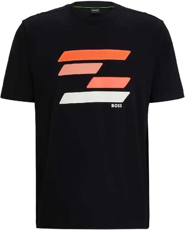 Men's smart - casual checkered t - shirts for semi - formal occasionsHugo Boss Men's Tee 3 Short Sleeve T-Shirt, Black Flag Print Men's smart - casual checkered t - shirts for semi - formal occasionsHugo Boss Men's Tee 3 Short Sleeve T-Shirt, Black Flag Print