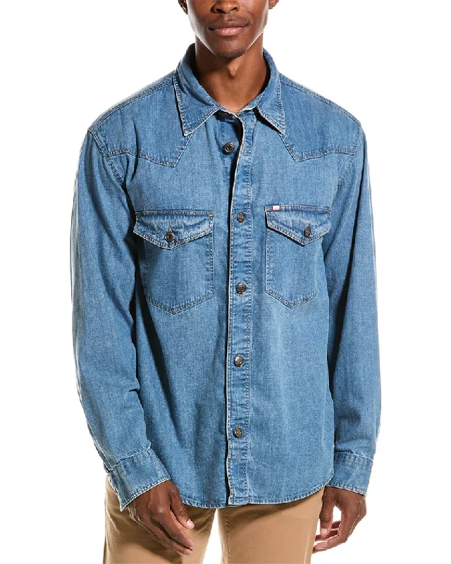 Men's mock - neck t - shirts with a modern and sleek styleHUGO Hugo Boss Denim Shirt Men's mock - neck t - shirts with a modern and sleek styleHUGO Hugo Boss Denim Shirt