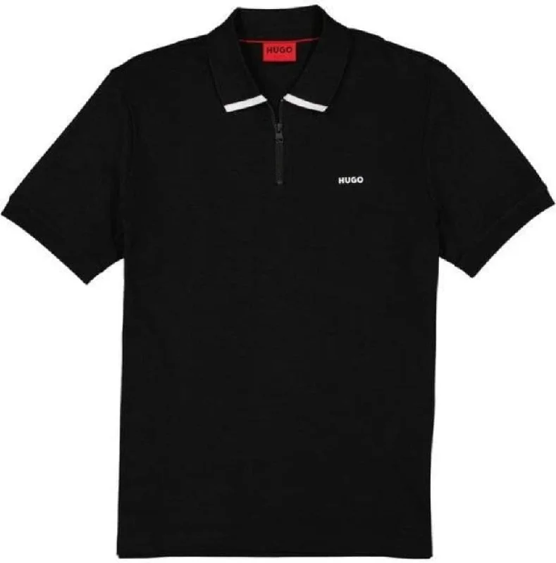 Men's ribbed t - shirts with a textured finish for added styleHugo Men's Dalomino Short Sleeve Half Zip Polo T-Shirt, Black Men's ribbed t - shirts with a textured finish for added styleHugo Men's Dalomino Short Sleeve Half Zip Polo T-Shirt, Black