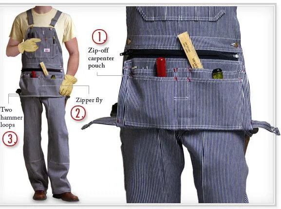 Overalls with a side - pocket for easy accessIRREGULAR #730 American Made Stripe Carpenter Overalls SECOND, NO RETURNS Overalls with a side - pocket for easy accessIRREGULAR #730 American Made Stripe Carpenter Overalls SECOND, NO RETURNS