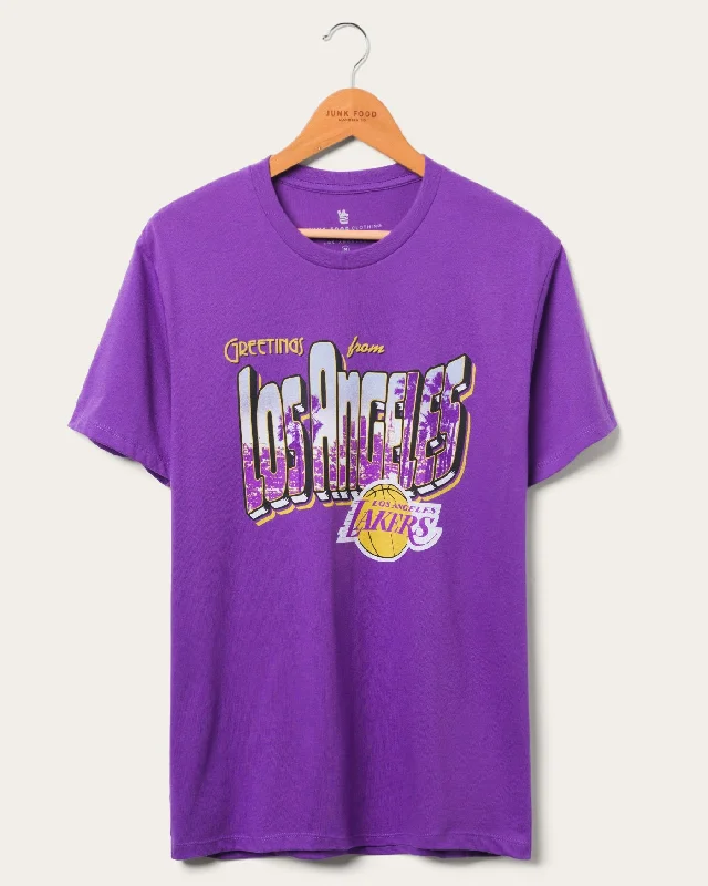 Men's printed Hawaiian t - shirts for tropical vacationsLakers NBA Postcard Tee