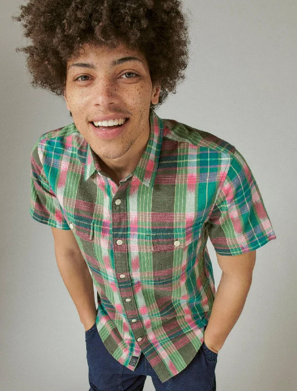 Men's mock - neck t - shirts with a modern and sleek styleLucky Brand Men's Ikat Plaid Utility Short Sleeve Shirt Men's mock - neck t - shirts with a modern and sleek styleLucky Brand Men's Ikat Plaid Utility Short Sleeve Shirt