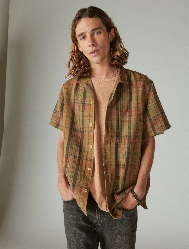 Men's moisture - wicking athletic t - shirts for intense workoutsLucky Brand Men's Linen Madras Plaid Short Sleeve Camp Collar Shirt Men's moisture - wicking athletic t - shirts for intense workoutsLucky Brand Men's Linen Madras Plaid Short Sleeve Camp Collar Shirt