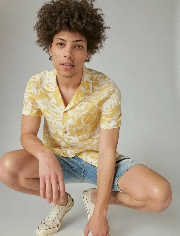 Men's antimicrobial t - shirts for odor - free freshness during travelLucky Brand Men's Linen Print Camp Collar Short Sleeve Shirt Men's antimicrobial t - shirts for odor - free freshness during travelLucky Brand Men's Linen Print Camp Collar Short Sleeve Shirt