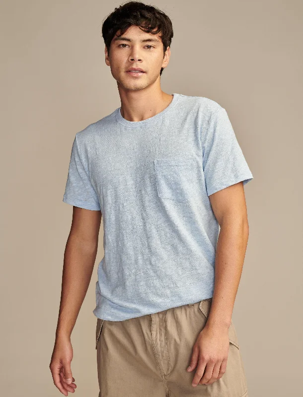 Men's distressed denim - look t - shirts with a rugged appealLucky Brand Men's Linen Short Sleeve Pocket Crew Neck Tee Men's distressed denim - look t - shirts with a rugged appealLucky Brand Men's Linen Short Sleeve Pocket Crew Neck Tee