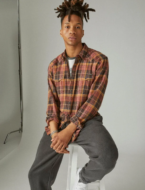 Men's moisture - wicking athletic t - shirts for intense workoutsLucky Brand Men's Stretch Grom Plaid Western Long Sleeve Shirt Men's moisture - wicking athletic t - shirts for intense workoutsLucky Brand Men's Stretch Grom Plaid Western Long Sleeve Shirt
