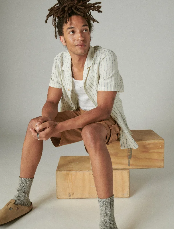 Men's distressed denim - look t - shirts with a rugged appealLucky Brand Men's Stripe Linen Short Sleeve Camp Collar Shirt Men's distressed denim - look t - shirts with a rugged appealLucky Brand Men's Stripe Linen Short Sleeve Camp Collar Shirt