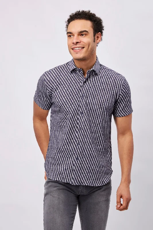 Men's slim - fit graphic t - shirts with vintage rock band printsMC Navy and White Honeycomb Short Sleeve Jersey Knit Men's slim - fit graphic t - shirts with vintage rock band printsMC Navy and White Honeycomb Short Sleeve Jersey Knit