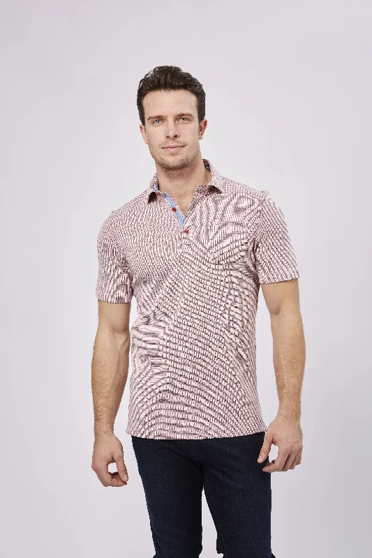Men's slim - fit graphic t - shirts with vintage rock band printsMC Red and White Knit Polo Men's slim - fit graphic t - shirts with vintage rock band printsMC Red and White Knit Polo