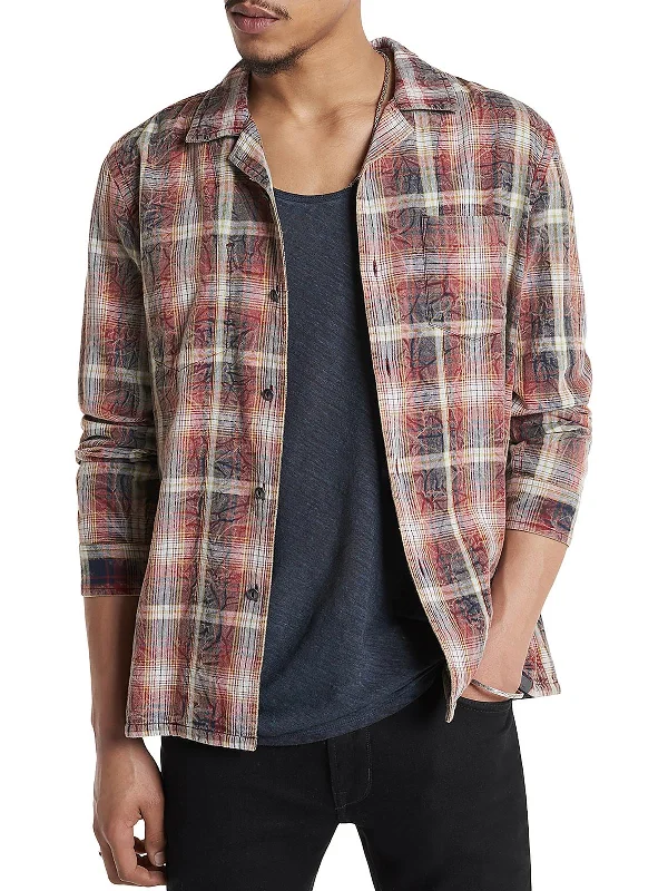 Men's button - front t - shirts with a unique artistic printMens Cotton Plaid Button-Down Shirt Men's button - front t - shirts with a unique artistic printMens Cotton Plaid Button-Down Shirt