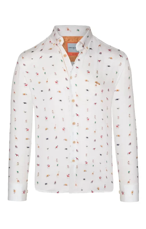 Men's button - front t - shirts with a unique artistic printMen's Long Sleeve Motif Shirt In Safari/white Men's button - front t - shirts with a unique artistic printMen's Long Sleeve Motif Shirt In Safari/white