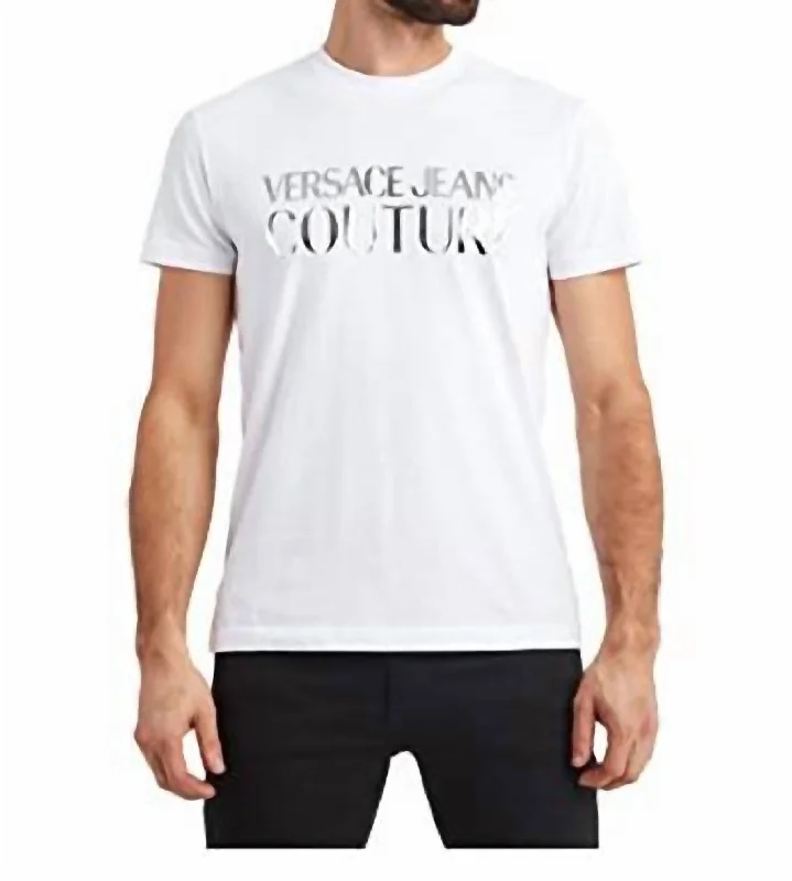 Men's tie - dye t - shirts with a bohemian styleMen's Metallic Logo Short Sleeve T-Shirt In White/silver Men's tie - dye t - shirts with a bohemian styleMen's Metallic Logo Short Sleeve T-Shirt In White/silver