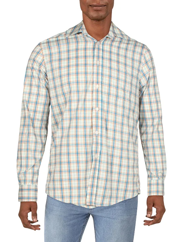 Men's thermal t - shirts with a high - neck design for cold weatherMens Plaid Collared Button-Down Shirt Men's thermal t - shirts with a high - neck design for cold weatherMens Plaid Collared Button-Down Shirt