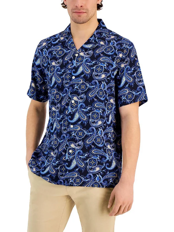 Men's mock - neck t - shirts with a modern and sleek styleMens Silk Blend Paisley Button-Down Shirt Men's mock - neck t - shirts with a modern and sleek styleMens Silk Blend Paisley Button-Down Shirt