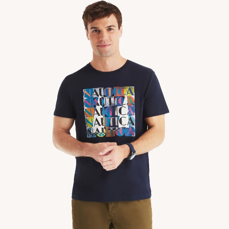 Men's long - sleeve henley t - shirts with button - down placketsNautica Mens Logo Graphic T-Shirt