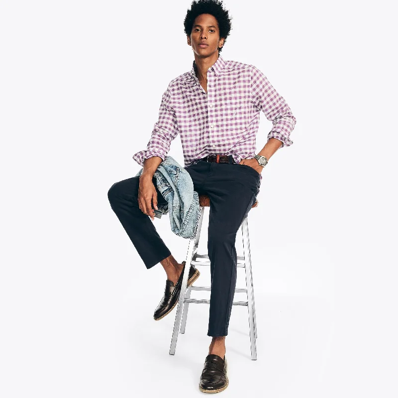 Men's smart - casual checkered t - shirts for semi - formal occasionsNautica Mens Plaid Poplin Shirt Men's smart - casual checkered t - shirts for semi - formal occasionsNautica Mens Plaid Poplin Shirt