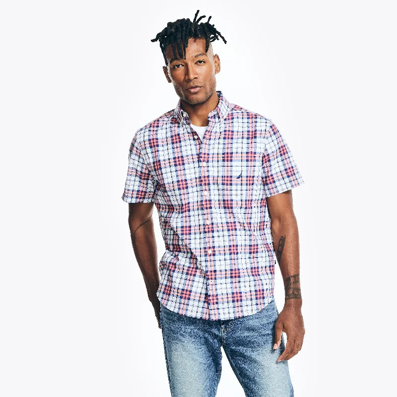 Men's polo t - shirts with a contrast collar for a preppy lookNautica Mens Plaid Poplin Short-Sleeve Shirt Men's polo t - shirts with a contrast collar for a preppy lookNautica Mens Plaid Poplin Short-Sleeve Shirt