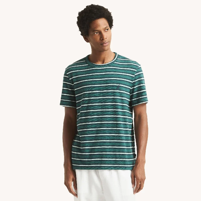 Men's short - sleeve linen t - shirts for summer beach outingsNautica Mens Striped Crewneck T-Shirt Men's short - sleeve linen t - shirts for summer beach outingsNautica Mens Striped Crewneck T-Shirt