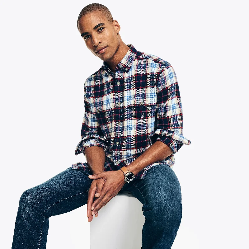 Men's plus - size pocket t - shirts with a classic lookNautica Mens Sustainably Crafted Flannel Plaid Shirt