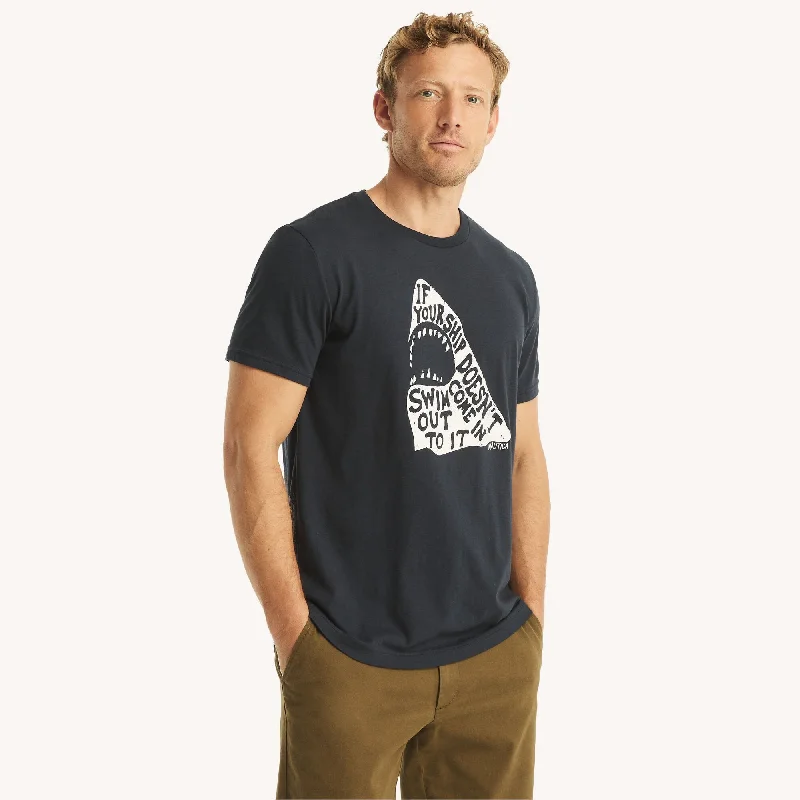 Men's short - sleeve linen t - shirts for summer beach outingsNautica Mens Whimsical Shark Graphic T-Shirt Men's short - sleeve linen t - shirts for summer beach outingsNautica Mens Whimsical Shark Graphic T-Shirt