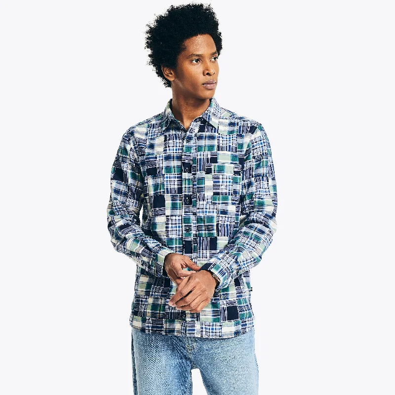 Men's distressed denim - look t - shirts with a rugged appealNautica Patchwork Plaid Shirt Men's distressed denim - look t - shirts with a rugged appealNautica Patchwork Plaid Shirt
